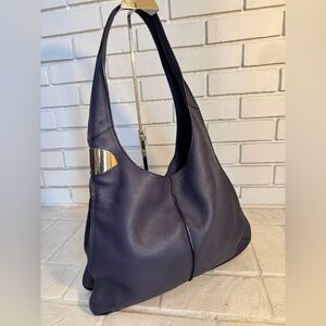 Halston Heritage Blue Leather Shoulder Bag with Silver Buckle Feature